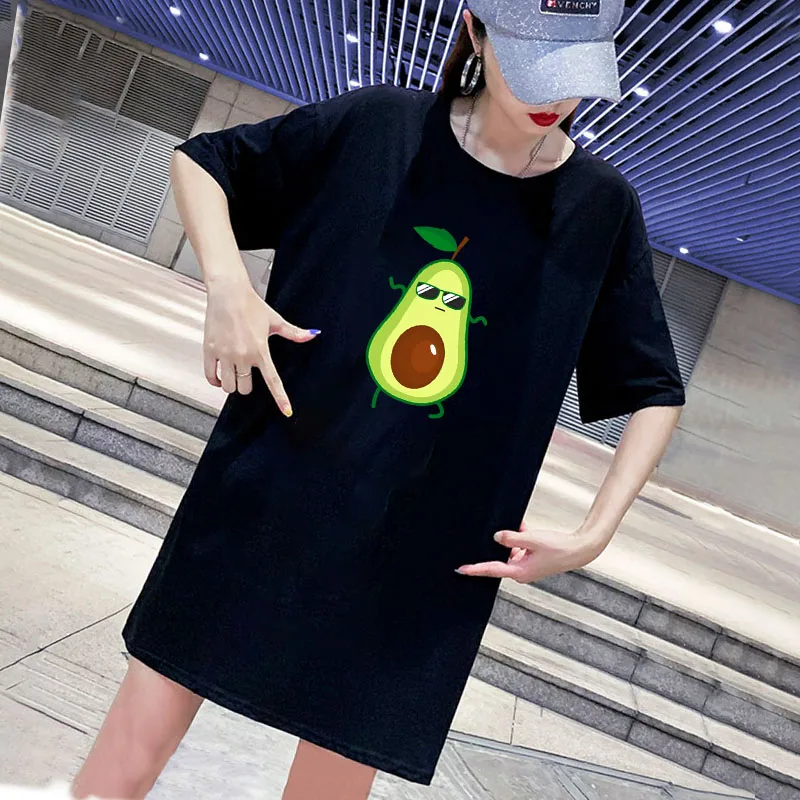 

Kawaii Avocado Print T-shirt Dress Women's Summer Autumn Casual Plus Size Elegant Dress Vestidos Short Sleeve White Party Dress