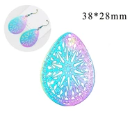 20pcslot water drop shape stainless steel charms 3828mm earring making computer etching pendants gradient hollow