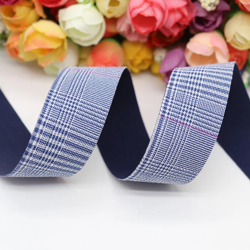 Navy Blue 5 ярдов 25 мм/38 мм клетчатая ткань Двусторонняя полиэфирная лента для волос луки DIY ремесла ручной работы аксессуары M19092201 - Цвет: Navy Blue