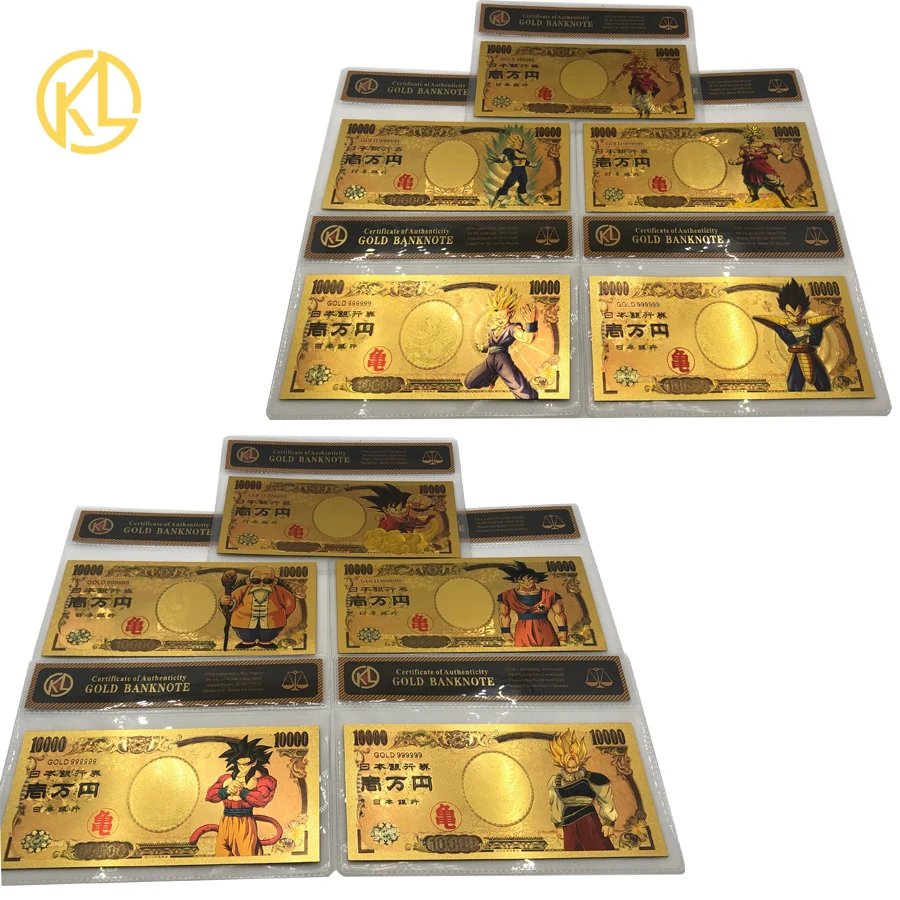 5 шт. или 10 шт./лот, японский dragon ball z Master Roshi 10000 Yen, Золотые пластиковые банкноты для детской классической коллекции памяти - Цвет: 10pcs set