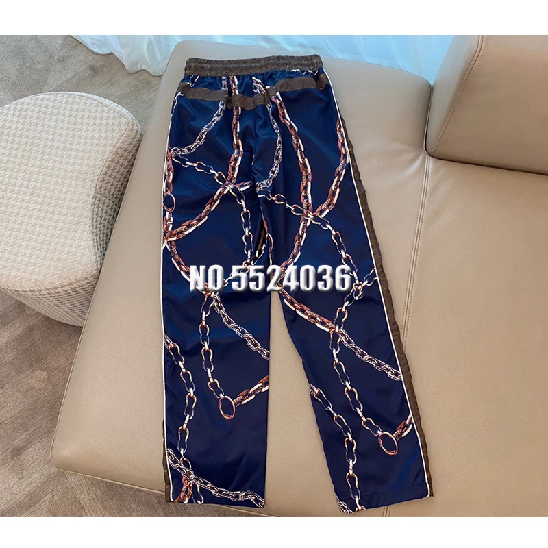 

2021 Women's Straight Pants Casual High Waist Chains Print Pattern Pants Women's Drawstring Pants