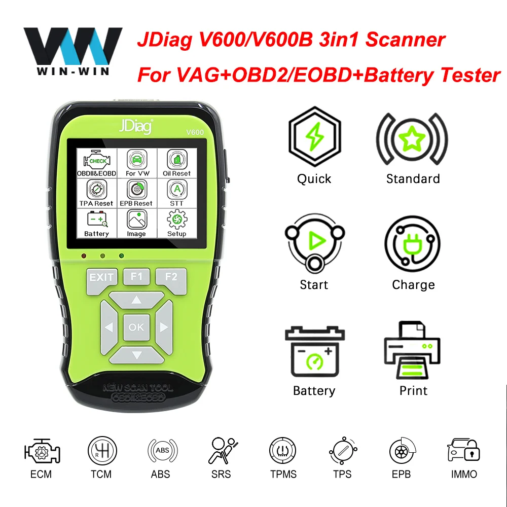 JDiag 3in1 V600/V600B для VAG полный Системы 12V Батарея тестер OBD OBD2 автомобильный
