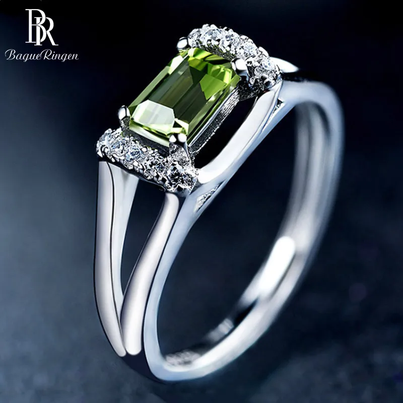 Кольцо Bague Ringen из стерлингового серебра 925 пробы с 6*4 мм натуральным Перидотом