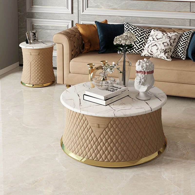 

Personalized light luxury side table with solid wood frame round coffee corner table for living room
