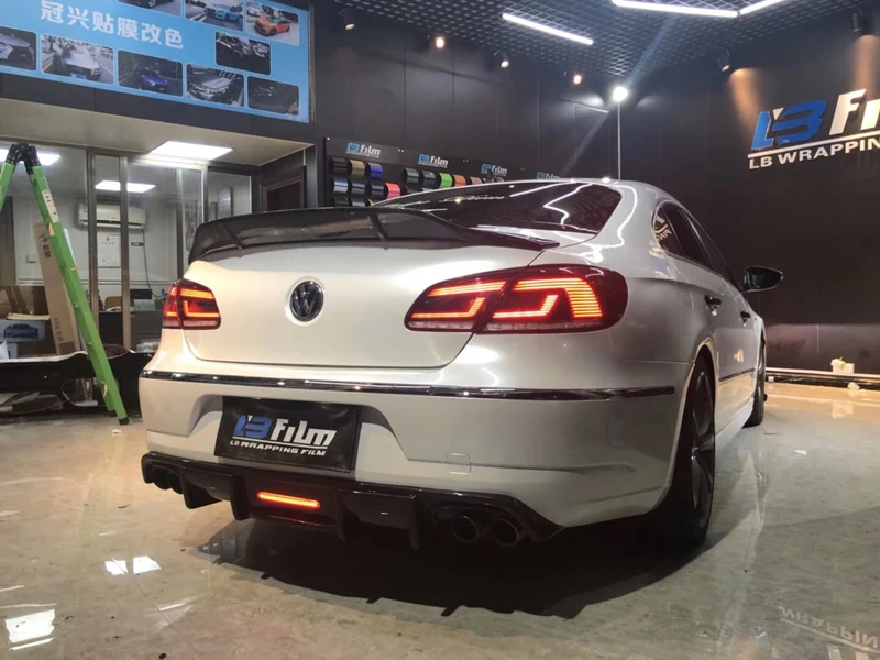 Углеродное волокно ABS задняя губа с светодиодный подсветкой для Volkswagen Passat CC VW CC спойлер 2009- плавники Акула Стиль диффузор бампер Guar