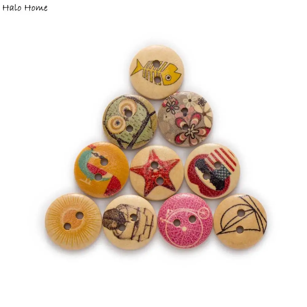 50 шт. большой микс случайная Печать Круглый основной цвет для шитья, деревянные пуговицы скрапбук одежда подарки ремесла ручной работы аксессуары 15 мм