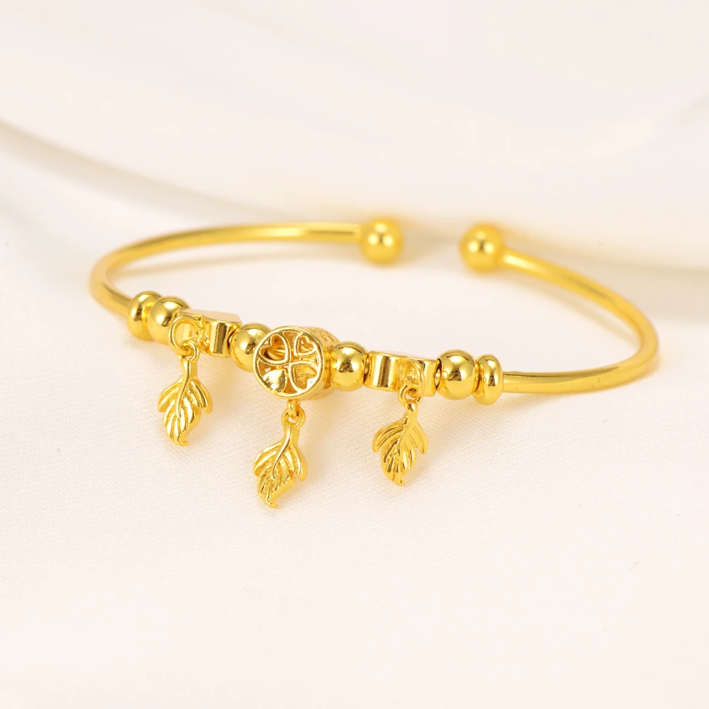 

2Pcs 24KGold Color Bell Heart Baby Bangle Bracelet High Quality Kids Bangles Simple Trendy Jewelry Mideast Arab Africa Gift