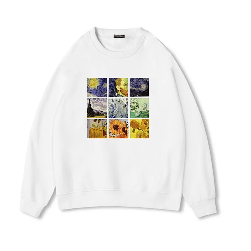 

Funny Women Hoodie Sweatshirt Harajuku Vogue Tops Female Clothes Van Gogh Oil Print Round Neck Plus Long Sleeve Sweashirt