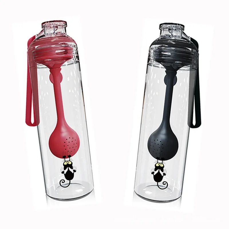 

New Style 500ml Mutifunction Eco-Firendly Plastic Water Bottles With Rope Creative Lemon Teacup Portable Space Mugs With Spoon