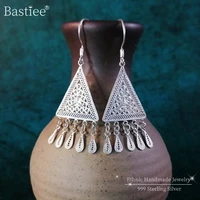 bastiee 999 sterling silver drop triangle earrings for women tassel earing vintage handmade boho jewelry luxury korean fashion
