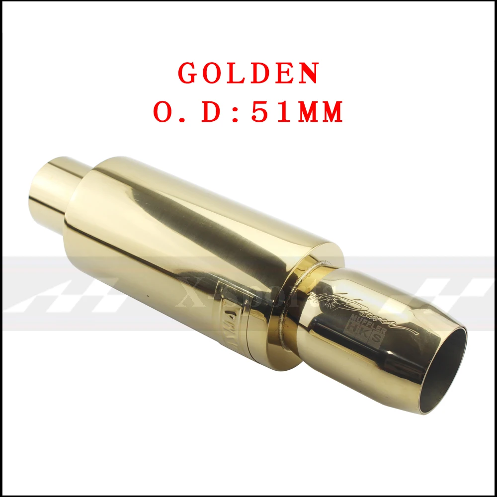 GOLDEN 51MM Выхлопные системы автомобиля наконечник глушителя выхлопной трубы Высокое качество Универсальный нержавеющая сталь 304 интерфейс: 51 57 63 мм экспорт: 76 мм глушители - Цвет: GOLDEN 51MM