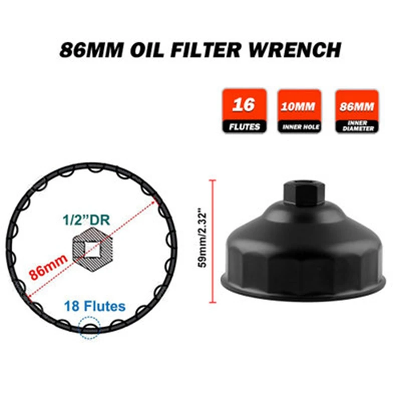 

Oil Separator Tank Auto Accessories Oil Filter Wrench Housing Removal Tools 86mm 16 Flutes