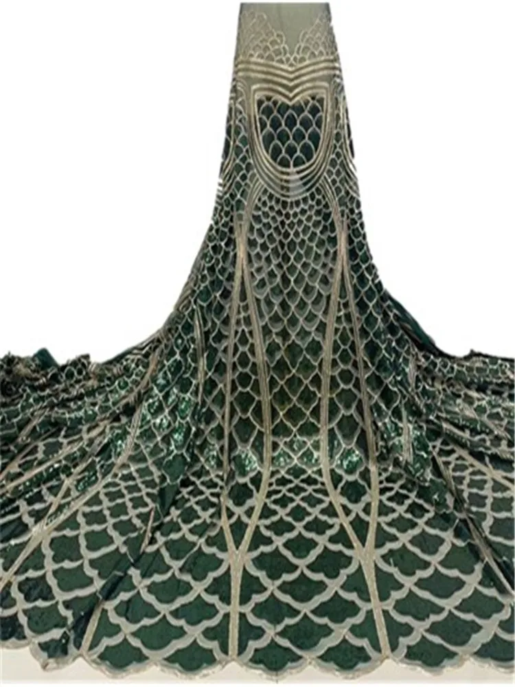 

Green Nigerian Net Mesh Lace Fabric Top Selling Sequins Lace Fabrics High Quality African French Tulle Lace Fabric FYU536