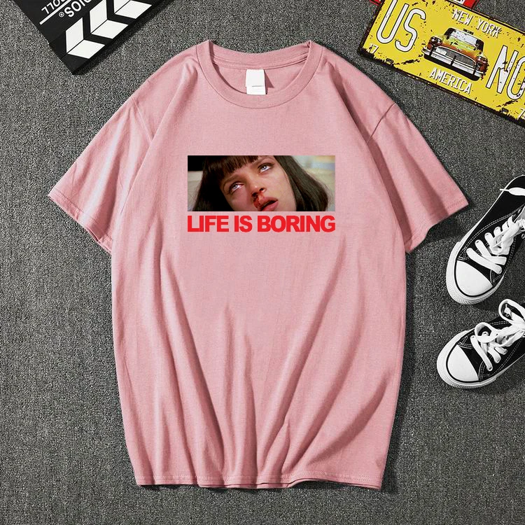 Harajuku белая женская футболка T летняя модная футболка Femme Life is Boring с буквенным принтом Мужская и женская футболка