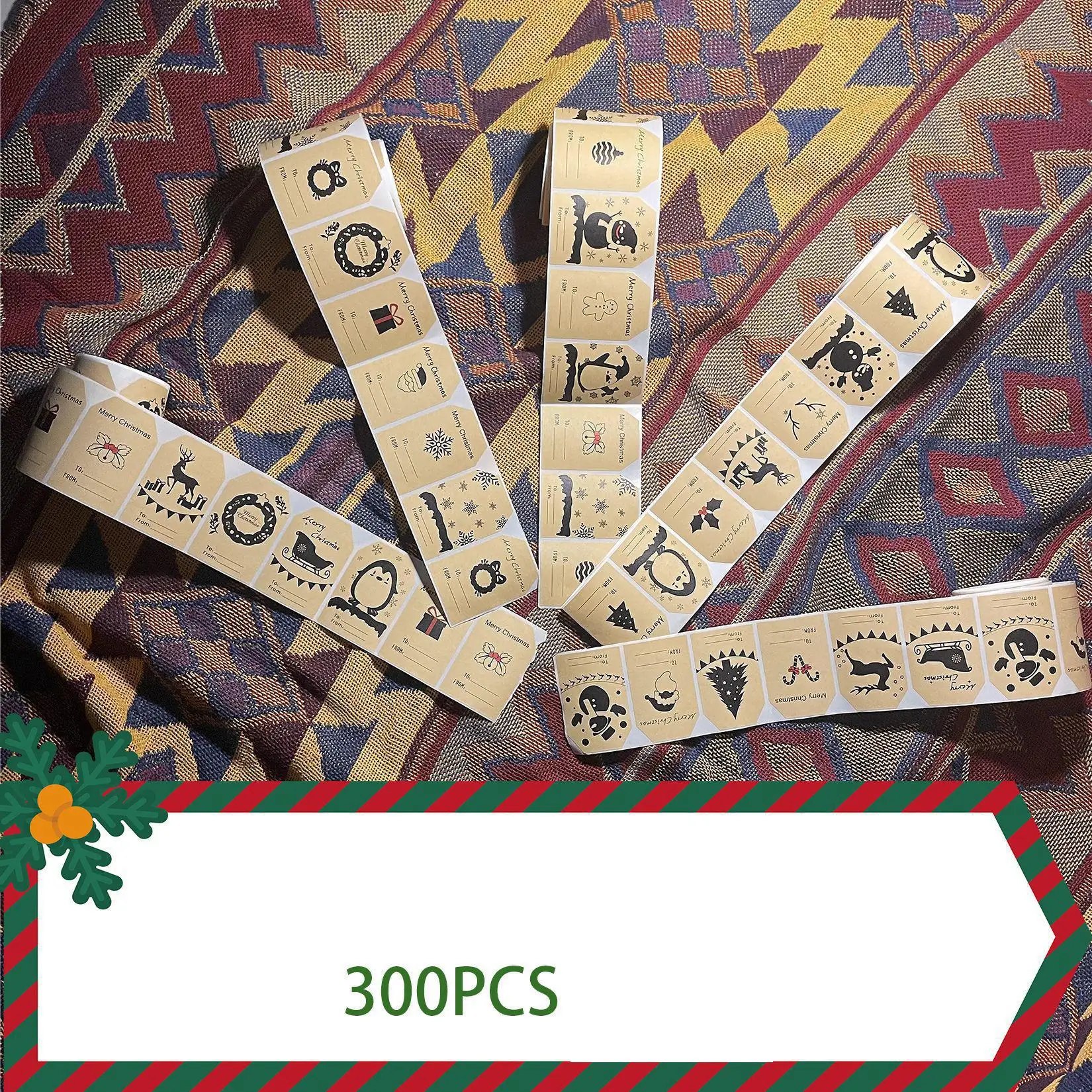 

300 шт., рождественские наклейки из крафт-бумаги в виде подарков, этикетки, женские рождественские наклейки на рождественские подарки, карточ...