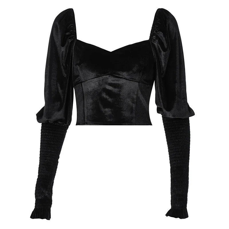 

TRODEAM Women's Puff Sleeve Shirt Sexy Low Chest Tshirt Elegant Vintage Tee Lady Clothing 2021 Fashion Tops Long Sleeve Tops