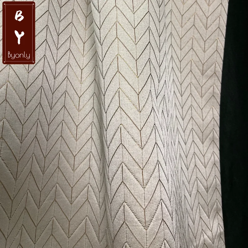 

New Chinese Post-modern High-precision Geometric Curtains Finished Custom Blackout Curtains for Living Dining Room Bedroom