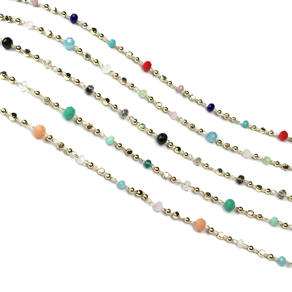 

1 Meter Handmade Gold Wire Wrapped Rosary Chain stone Beads Chains for Necklaces Bracelets Anklet Making DIY Jewelry Findings