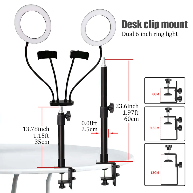 Двойной кольцевой светодиодный светильник BFOLLOW 6 дюймов 3 5 дюйма с регулируемой