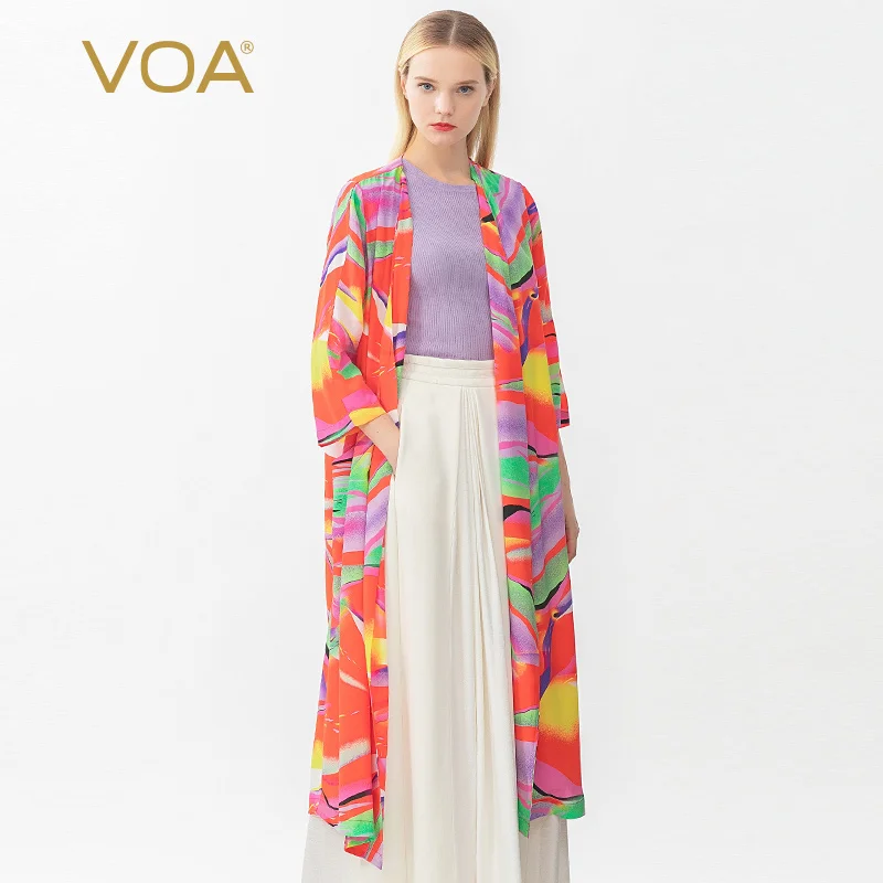 VOA 2017 осенний Модный Шелковый жаккардовый богемный Свободный кардиган размера