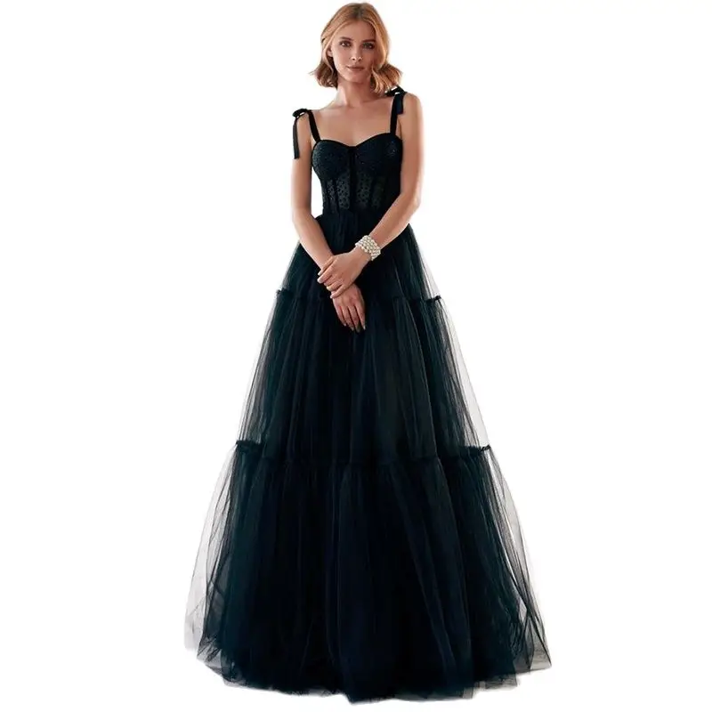 

Women Delicate Evening Dresses Beade Lace Up A Line Long Skirt Prom Gowns Party Wear Corset Formal Robe De Soirée