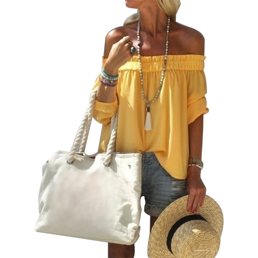 Пляжная Повседневная Блузка с открытыми плечами для путешествий женская рукав