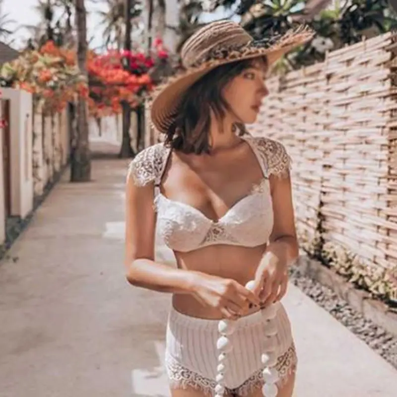 Женский сексуальный кружевной Двухсекционный купальник с маленькой грудью