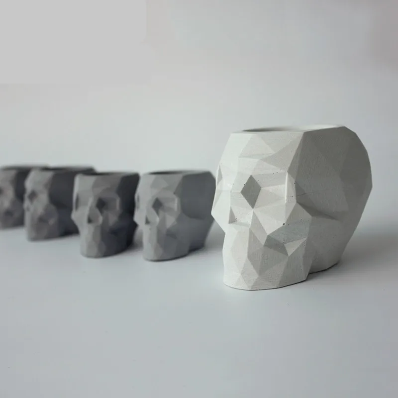 

Geometric Skull Flower Pot Molds Concrete Pot Moulds Concrete Pen Holder Molds Figurines Art 3D Statues Home Decorations