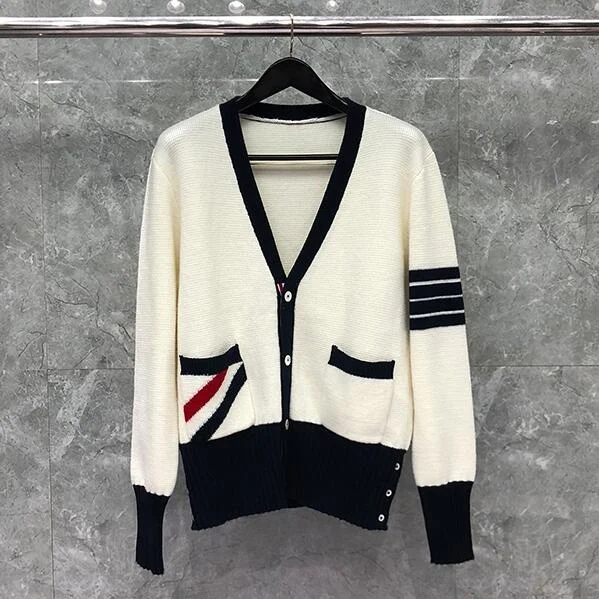 

2022 Fashion New Sweaters Men Slim V-Neck Cardigans Clothing Striped Patchwork Wool Thick Autumn Winter Casual Coat