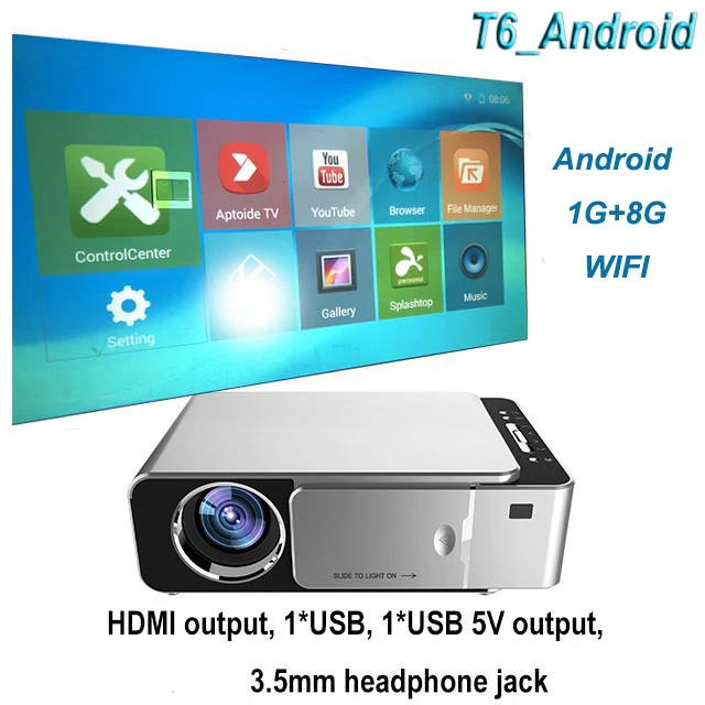 T6 Android Silver UNIC, новинка, T6, полный проектор 1080 P, Android, wifi, 3500 люмен, домашний кинотеатр, проектор, Поддержка AirPlay DLNA Miracast Proyector - Цвет: T6 Android Silver