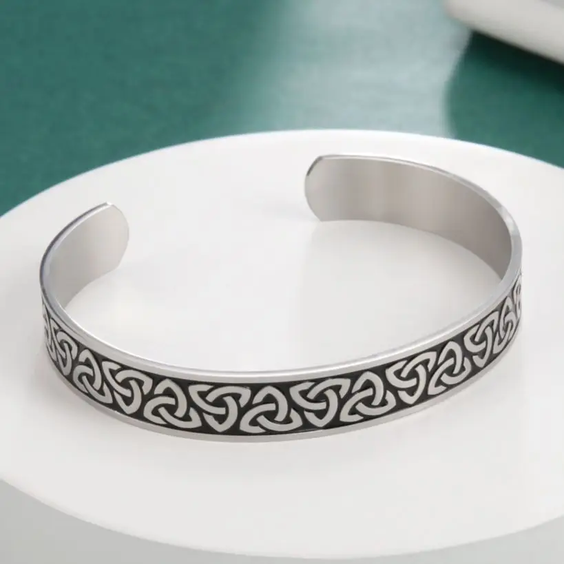 

My shape Stainless Steel Bangles for Men Women Ireland Triangle Celtics Knot Open Cuff Bangle Bracelet Viking Nordic Jewelry