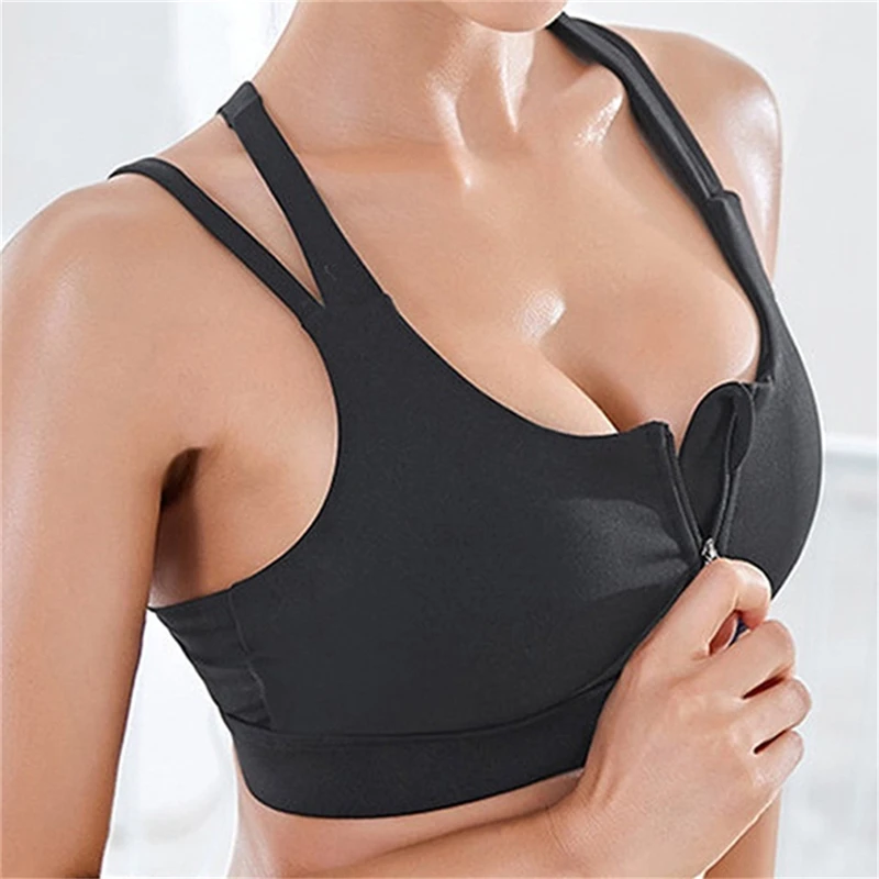 

Front Zipper Sports Bra Women Underwear Push Up Yoga Crop Top Bras Solid Athletic Vest Gym Fitness Shirt Sportswear
