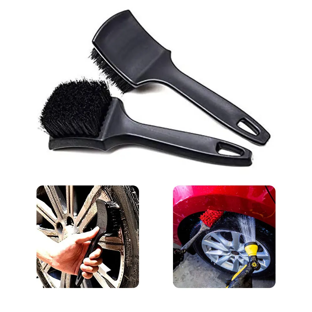 

2PCS Black Tire Brush Multifunction Stiff Bristle Tyre Detail Cleaning Tools with Handle Car Motorcycle Washing Cleaning Tool