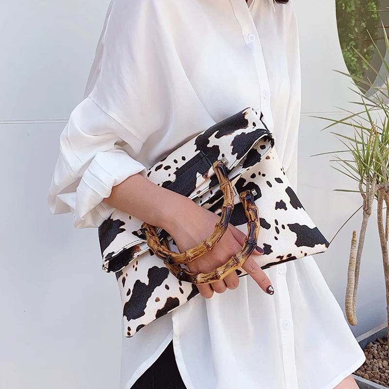 Модный женский клатч из воловьей кожи с бамбуковой ручкой кошельки и сумочки