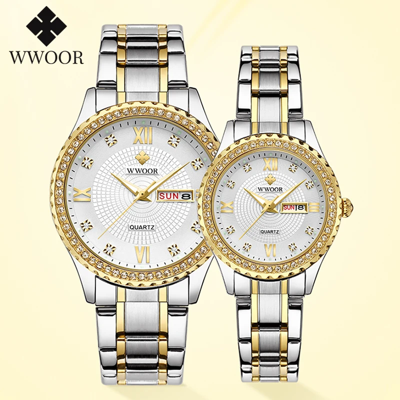 WWOOR 2020 пара часов для мужчин и женщин Роскошные брендовые Модные кварцевые часы