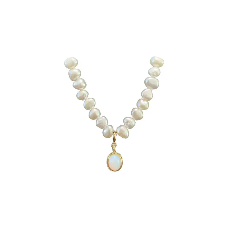 

LOVOACC Elegant Natural Baroque Pearls Necklaces for Women Femme Shiny Moonstone Pendant Chokers Necklace French Vintage Jewelry