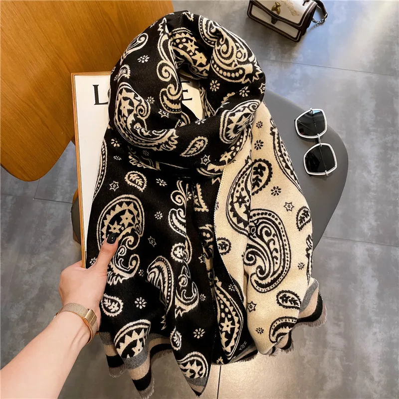 

Autumn2021 Scarf Women Shawl New Printing Imitation Cashmere Scarf Double-sided Dual-use Shawl 190*65cm