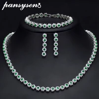 pansysen wedding engagement 925 silver necklaceearringsbracelet jewelry set new fashion emerald gemstone women jewerly sets