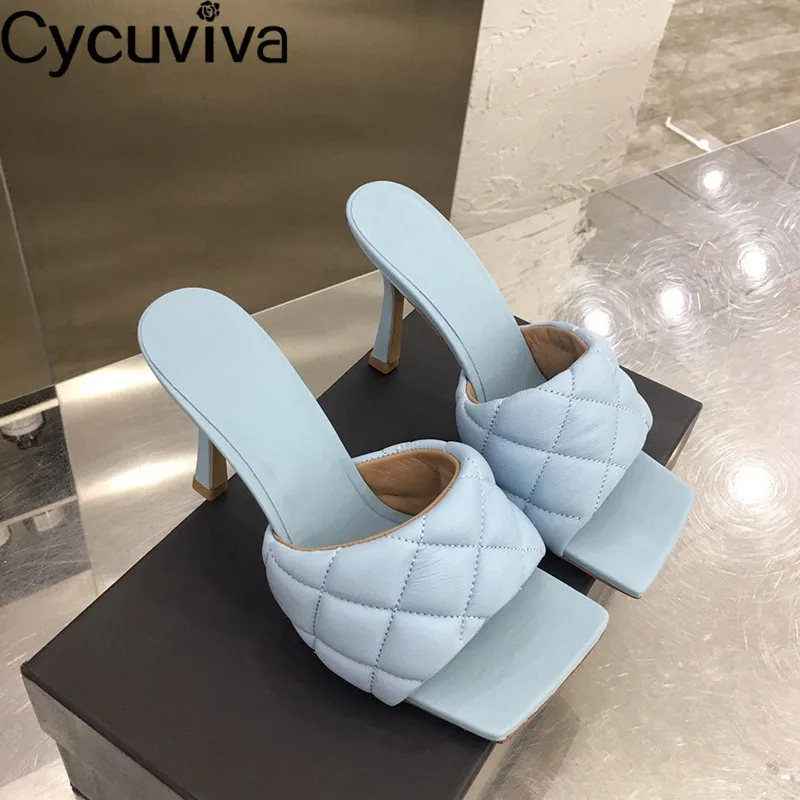 Сандалии женские с квадратным носком шикарные кожаные туфли ромбовидным на