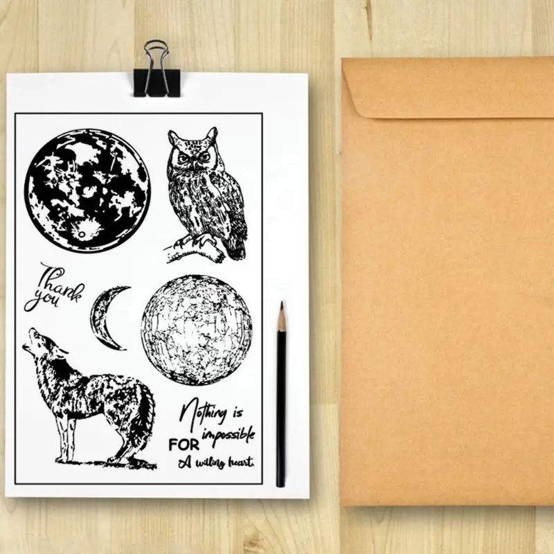 Сова волк силиконовый прозрачный чехол печать штамп DIY Скрапбукинг рельефная