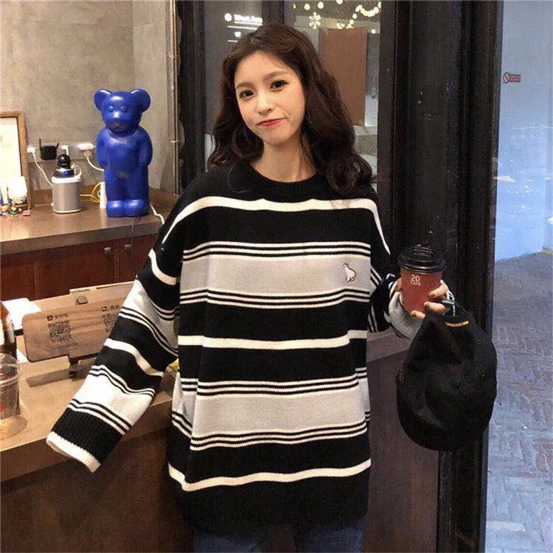 Женский свитер в полоску Kawaii Ulzzang, Ретро стиль, для колледжа, свободные облака, женский, корейский, панк, тонкий, милый, свободный, Harajuku, одежда для женщин