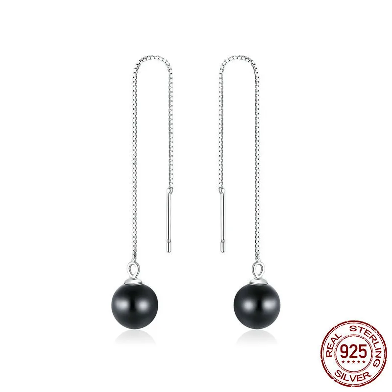 

Lo Paulina 2021 New Korean Black Pearl Dangle S925 Wire Line Earrings For Women Gifts Minimalism Fine Jewelry