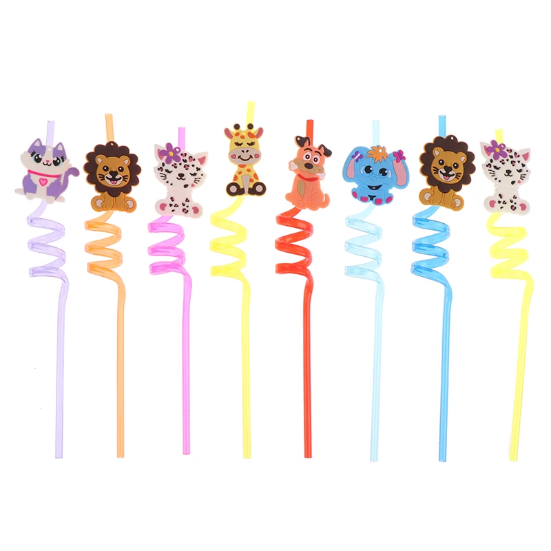 

8Pcs Reusable Animal Straw Plastic Drinking Straw Kids Birthday Party Decoration