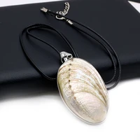 egg shape natural shell pendant necklace zinc alloy natural shell pendant necklace fit women jewerly gift 35x55mm length 405cm