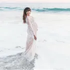 Белое Кружевное Прозрачное платье с v-образным вырезом, с длинным рукавом