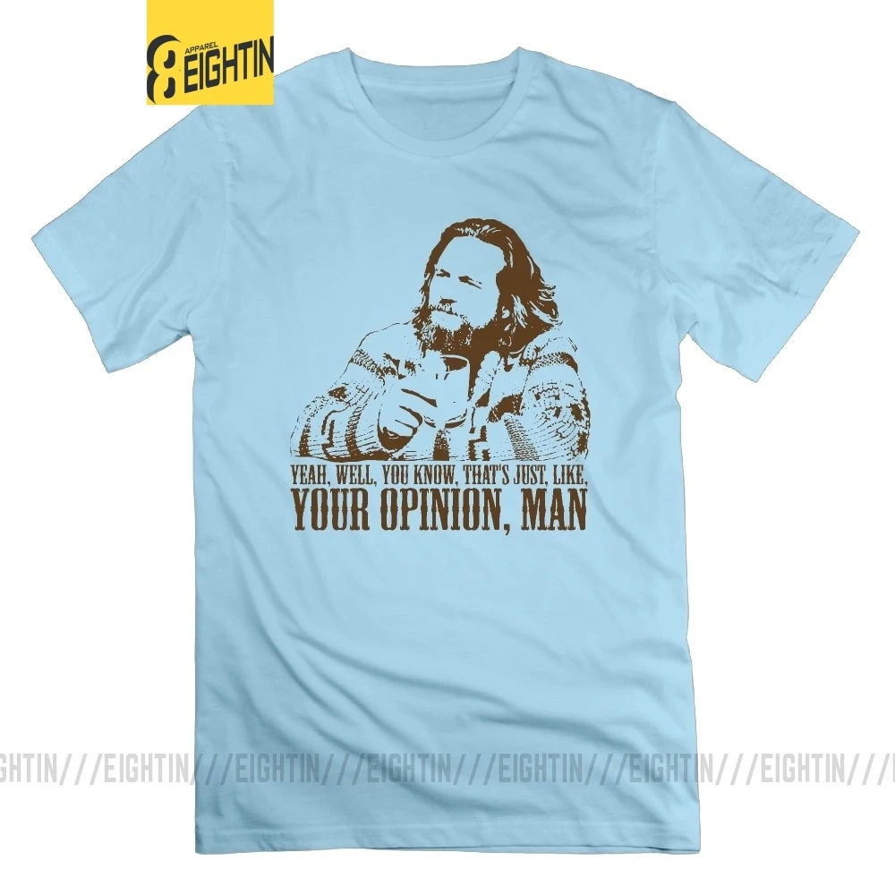 Футболка с надписью «Big Lebowski», уникальный дизайн с короткими рукавами из хлопка, Мужская футболка с круглым вырезом - Цвет: Небесно-голубой