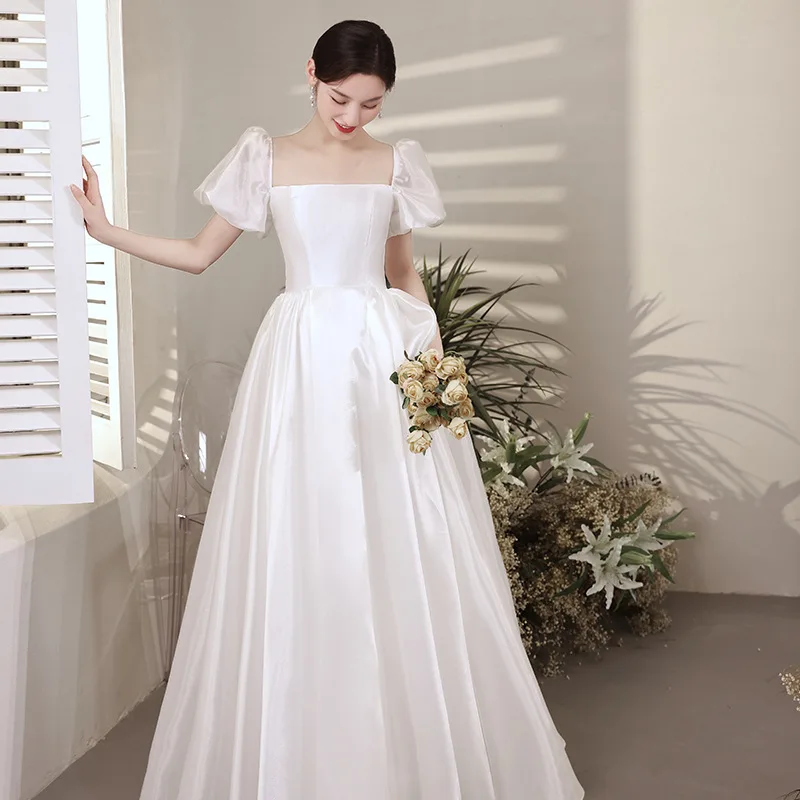 Sexy French Square Collar Satin Evening Dress Back Bandage Wedding Formal Gowns Cheongsam Robe De Soiree Vestidos Size XS-3XL