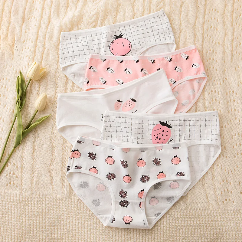 Cotton Panties Cute Strawberry Women's Underpant Sexy Thong Comfort Underwear Pomegranate Briefs Girl Lingerie Tanga UW61 | Женская