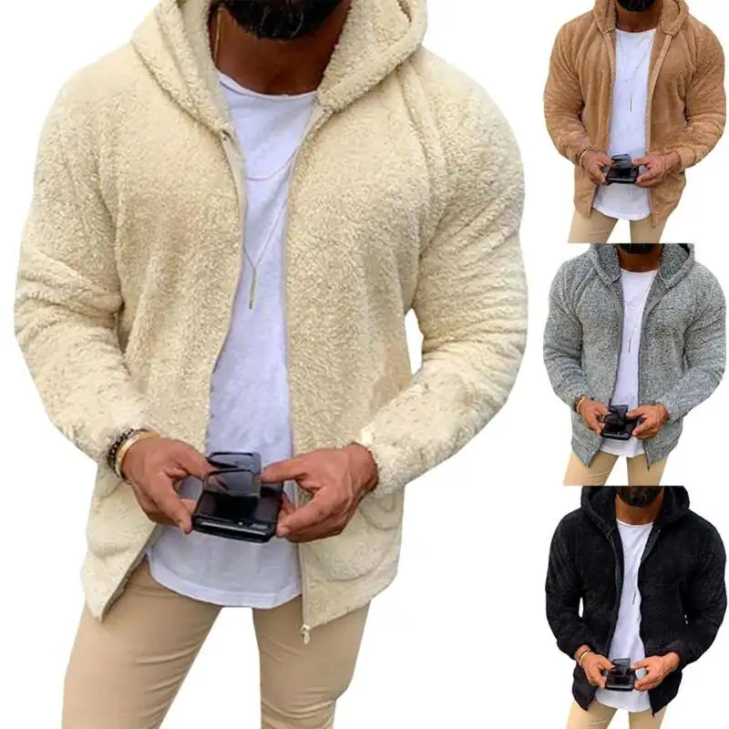 

Men Winter Teddy Bear Fleece Hoody Jacket Coat hooded Warm Fluffy Outwear Top