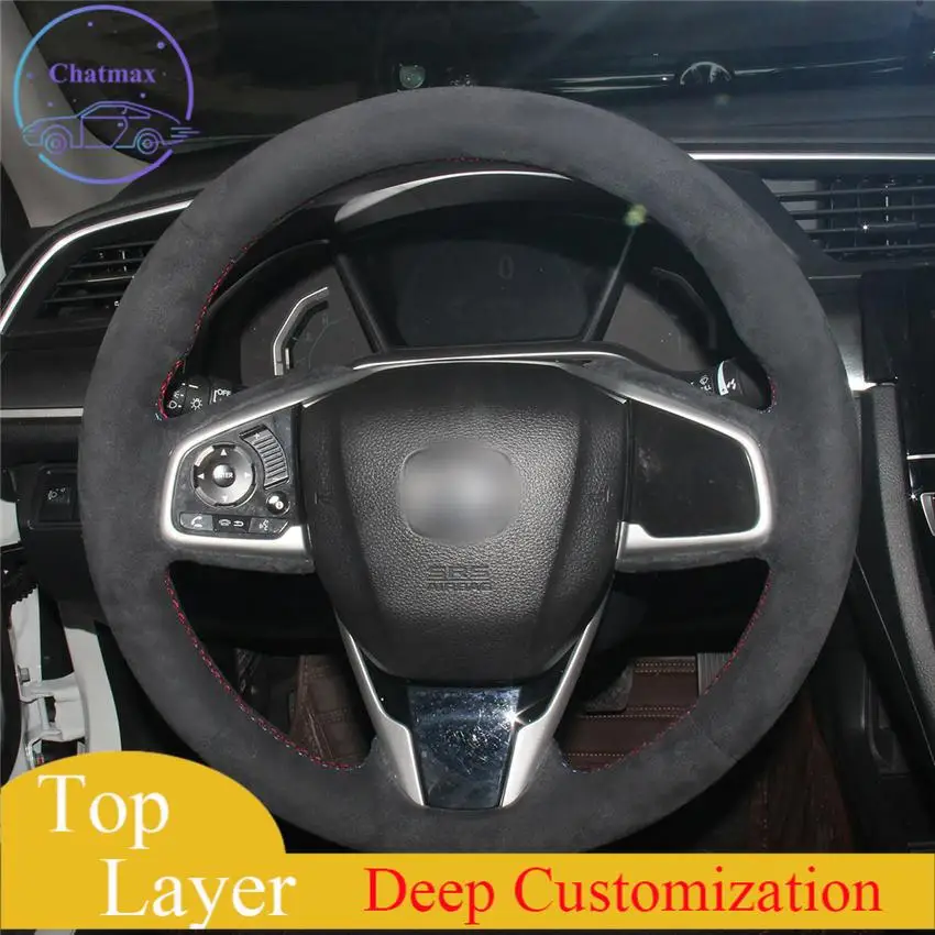 

For Honda CR-V 2017-2019 Car Steering Wheel Cover Black Suede Leather DIY Customize Anti-slip design fit all season comfortable